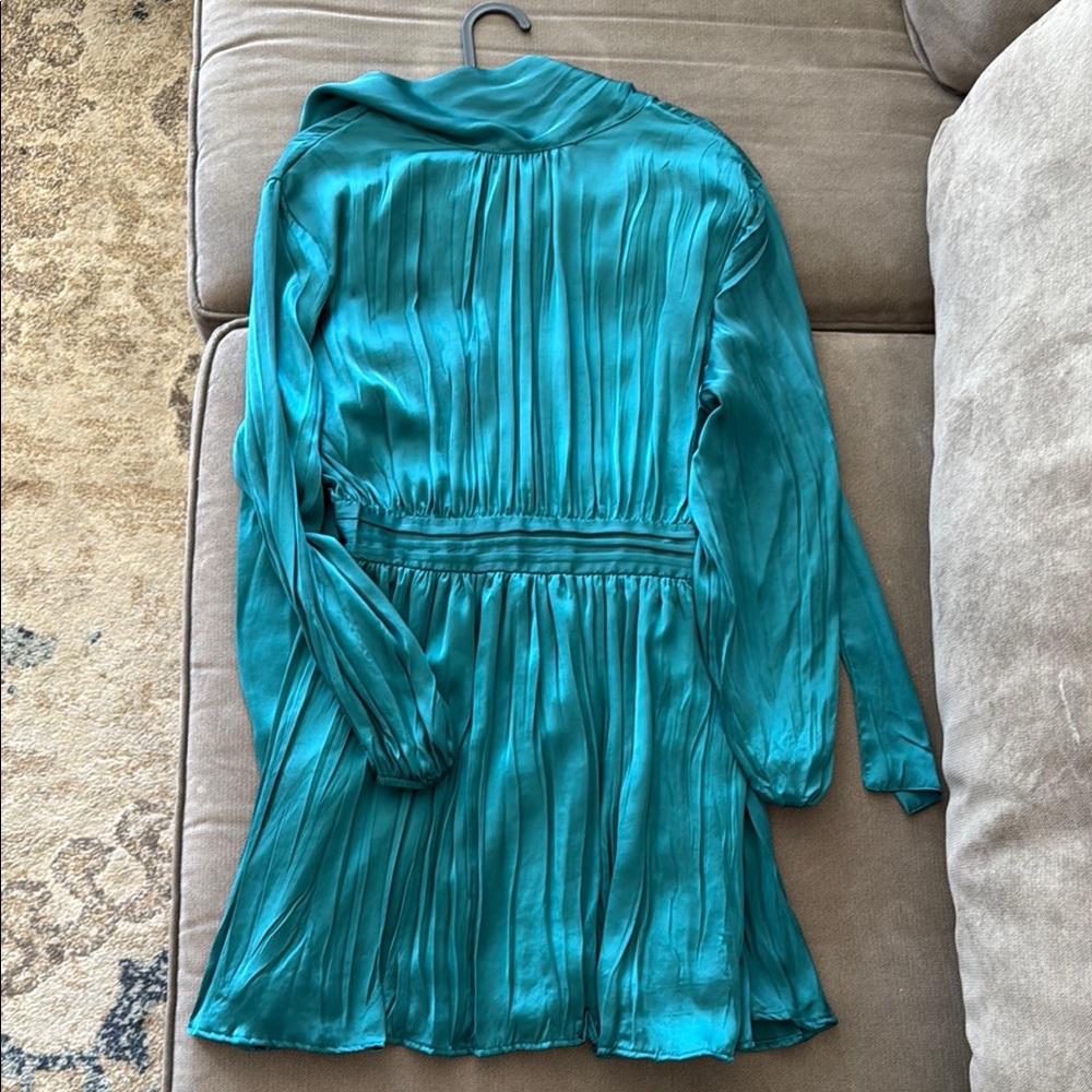 Zara Teal Pleated Satin Mini Dress